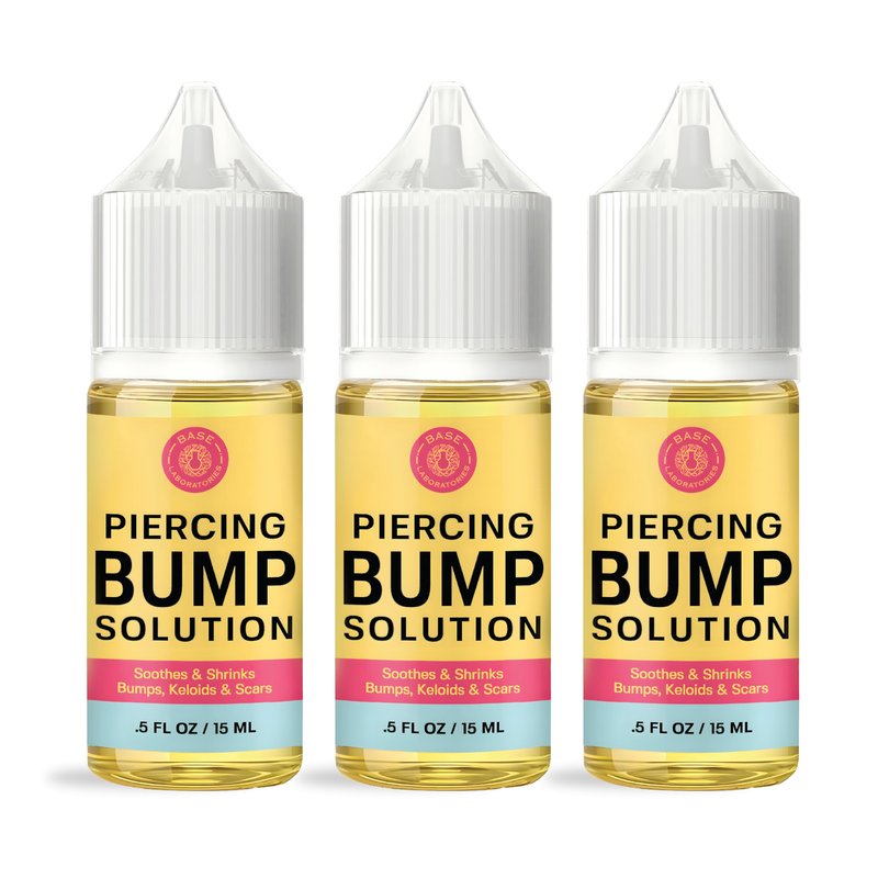 BASE LABORATORIES Piercing Bump & Keloid Bump Removal Solution | Soothing Piercing Aftercare | Bump Keloid Scar Removal | Ear & Nose Piercing Cleaner for Keloid Bumps | Piercing Aftercare Oil | 3PK