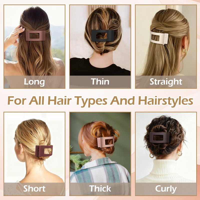 Artchita French Flat Hair Clips for Women 6pcs Hair Claw Clips for Thick or Thin Hair Matte Claw Clips for Girls Barrettes Non-Slip Strong Hold Hair Accessories for Women (Brown Scarlet)