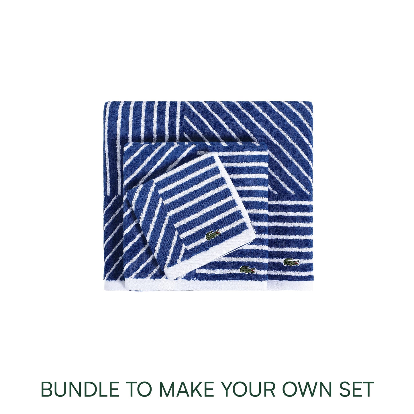 Lacoste Guethary Striped Towel – 100% Cotton, Reversible Modern Geometric Design, Soft & Absorbent, Durable & Lightweight, Machine Washable – Surf Blue, 16"x30" Hand Towel