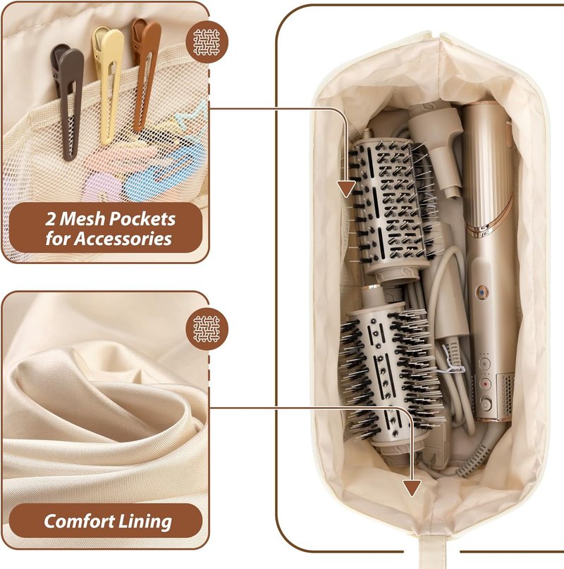 Shark Flex Style Case - Travel Hair Dryer Bag for Dyson Airwrap | Quilted Organizer for Women (Beige)