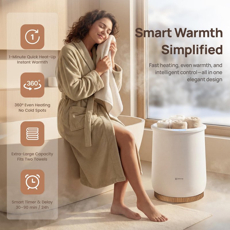 Keenray Towel Warmer, Large Towel Warmers for Bathroom with 4 Heat Timer and Up to 24 Hour Delay Timer, Luxury Towel Warmer Bucket, Towel Heater for Oversize Bathrobes Blankets, Upgraded CL1Plus