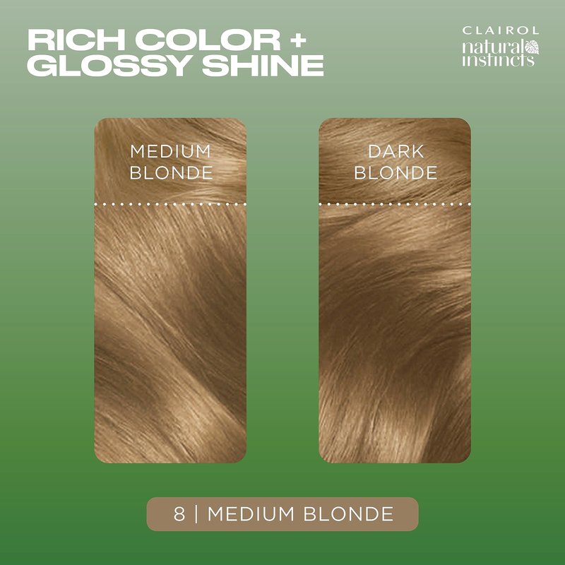 Clairol Natural Instincts Demi-Permanent Hair Dye, 8 Medium Blonde | Ammonia‑Free, Vegan Hair Color with Coconut Oil & Aloe Vera | Pack of 3