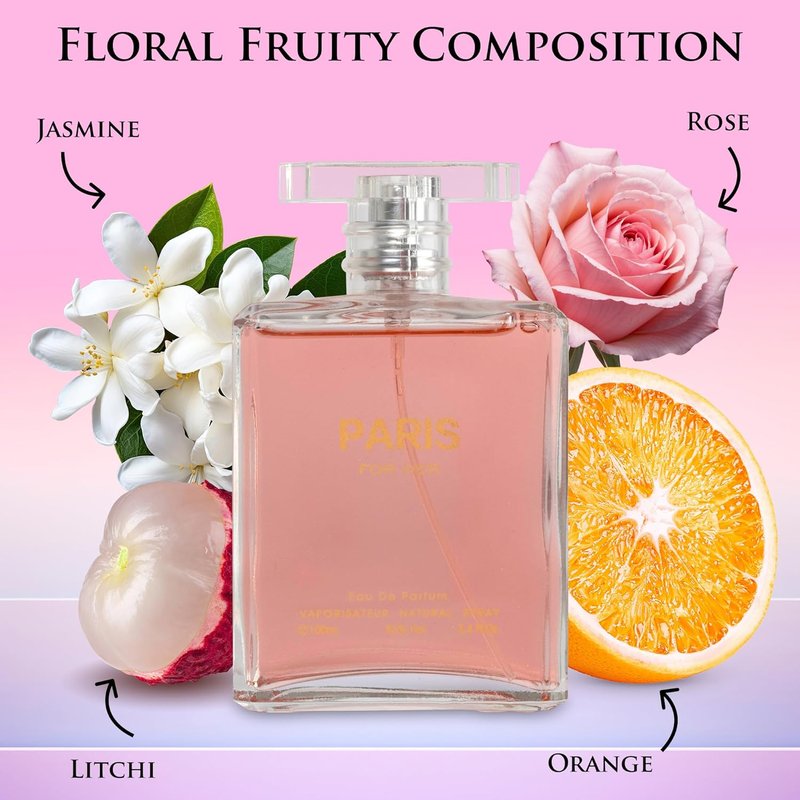 NovoGlow Paris Eau de Parfum Spray for Women - Long-Lasting Casual Fragrance | 3.4 Oz Bottle