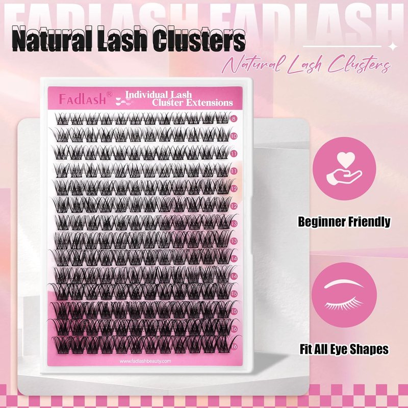 FADLASH Wispy Eyelash Cluster Extensions - D Curl, 8-16mm, 168 Pcs, Soft & Reusable Natural Lashes