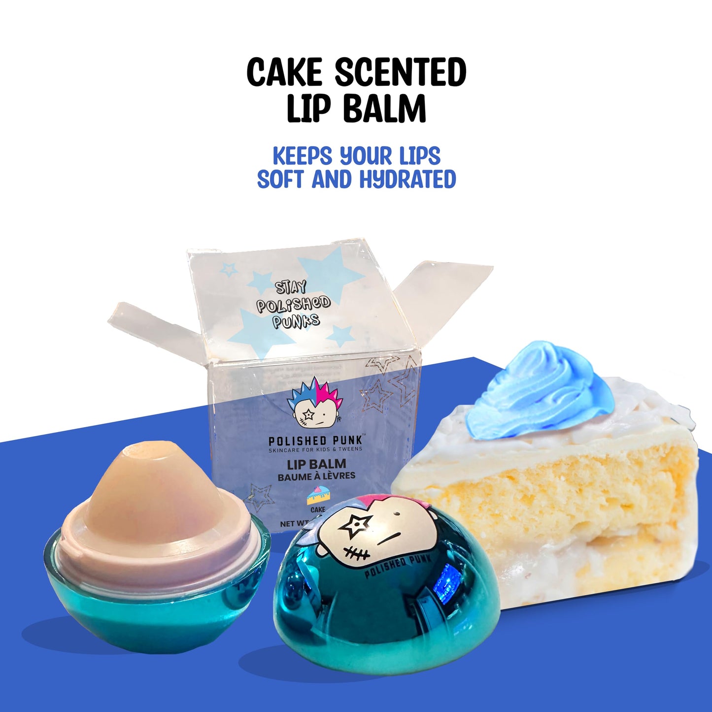 Hydrating Lip Balm for Kids, Tweens & Adults Lips Moisturizer - Twist-Off Ball Container, Travel Size, Stocking Stuffer | Cake Flavor
