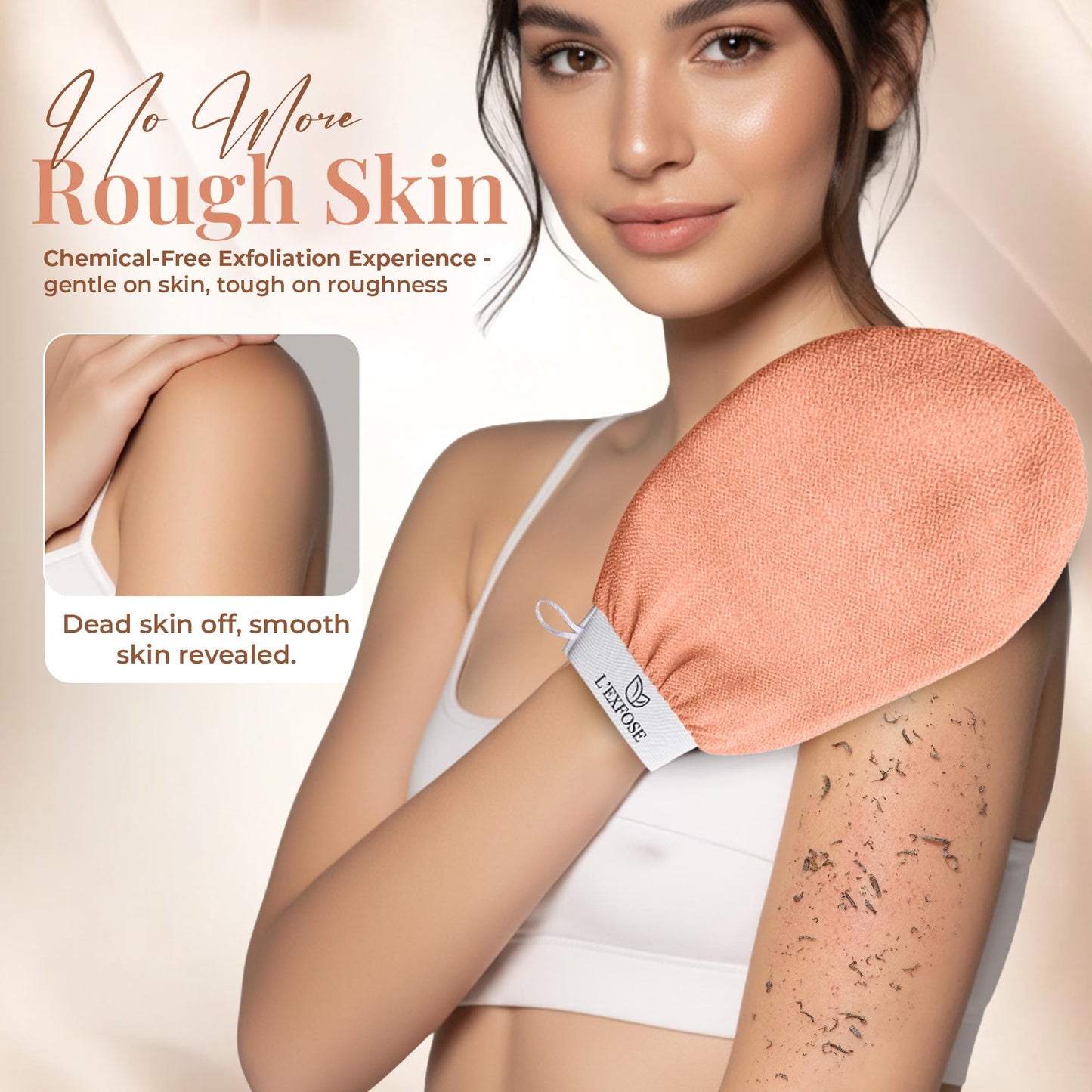 L'Exfose Kessa Hammam Deep Exfoliating Glove 2pc - Korean Exfoliating Mitt for Shower Ideal for Dead Skin Remover, Keratosis Pilaris & Self-Tanning to Improve Skin Tone Made with 100% Natural Viscose