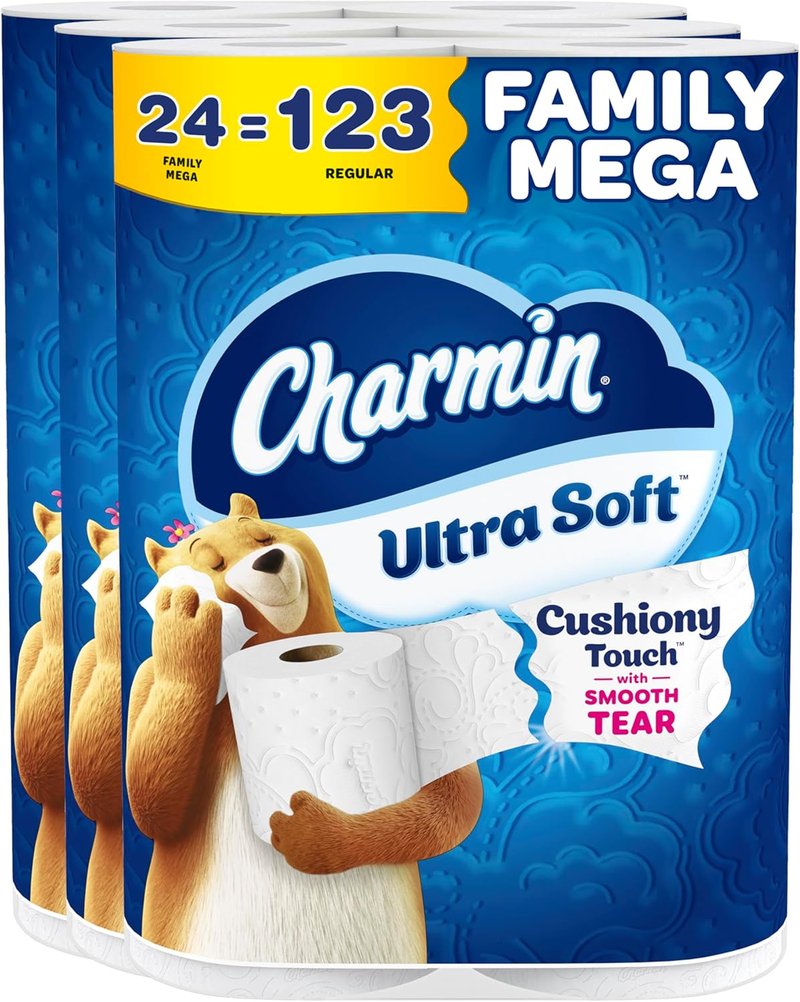 Charmin Ultra Soft Toilet Paper - Cushiony Touch | 24 Mega Rolls (Equivalent to 123 Regular Rolls) - White
