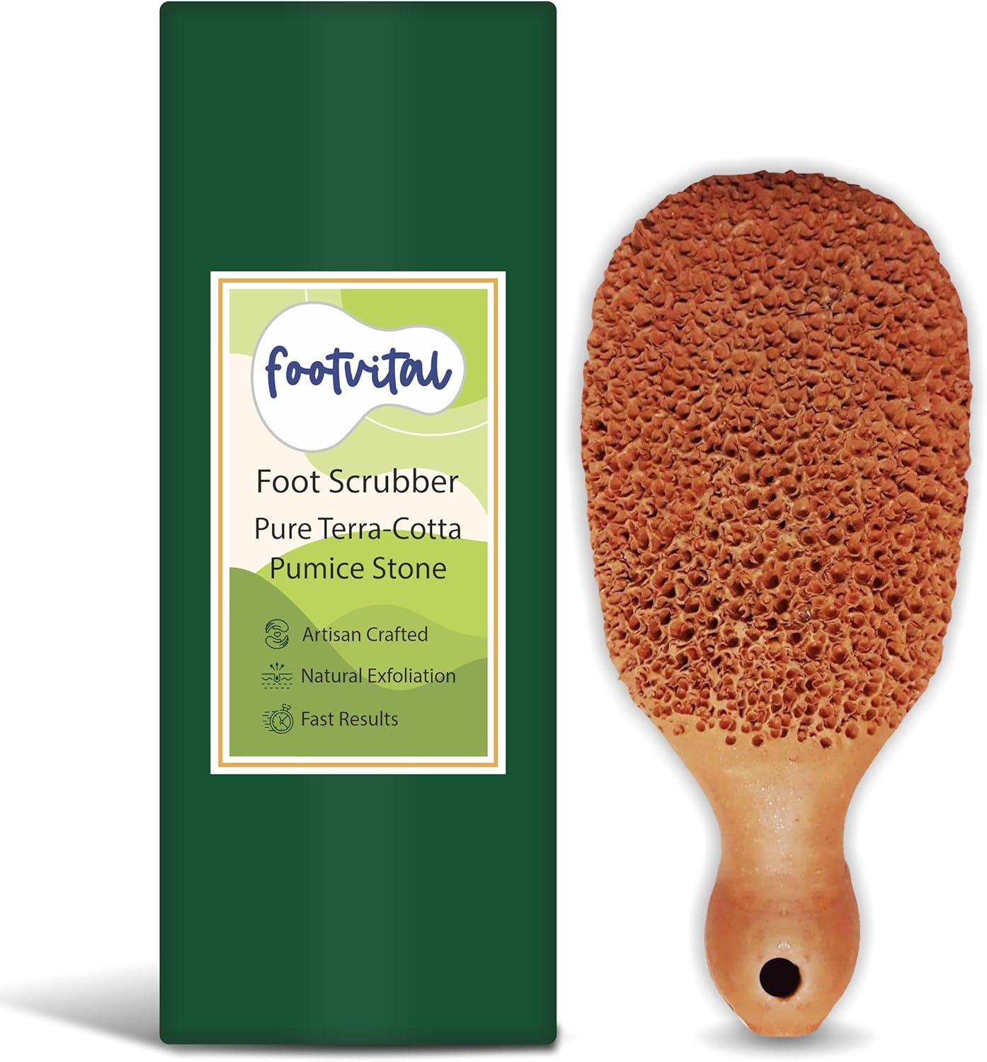 Terra-Cotta Pumice Stone for Feet - 100% Natural Callus Remover & Exfoliator, Dual-Sided Pedicure Tool