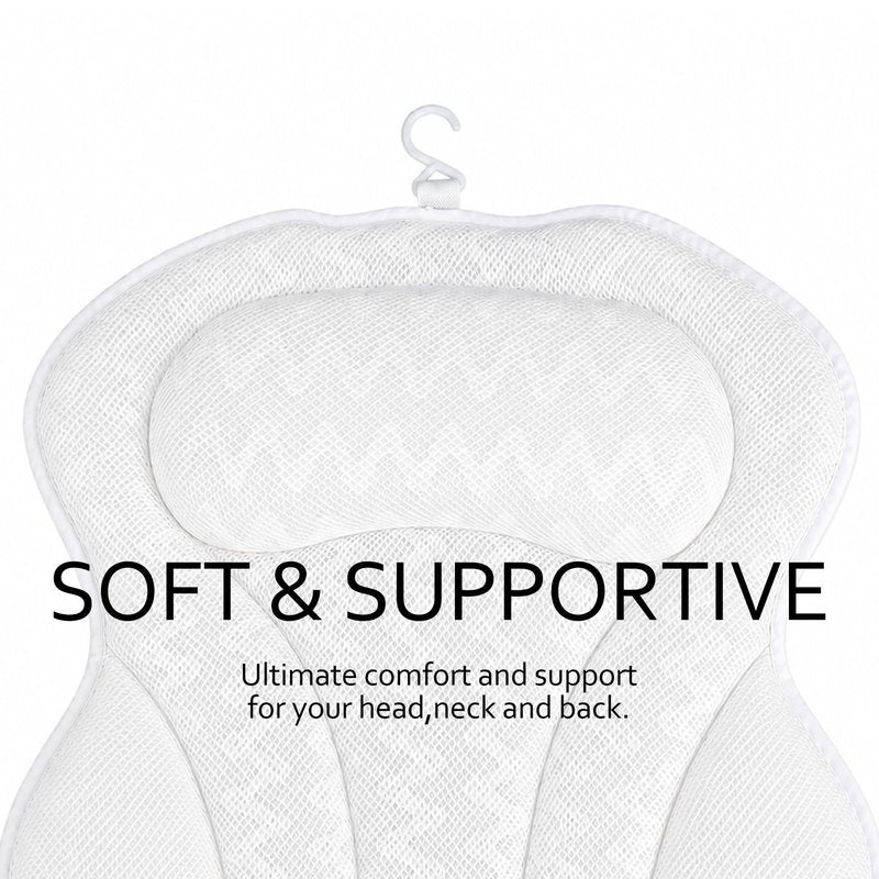 LIBRALUX Bath Pillows,Bathtub Pillows for Head and Neck Back Support,Bath Pillows for Tub with Soft 4D Breathable Mesh Fabric and Nonslip Suction Cups,Relaxing Bath Accessories Spa Gifts .(Wave White)