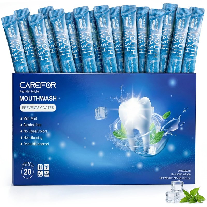 Mouthwash Travel Size, Portable Fresh Breath Mouthwash, Alcohol-Free, ICY Mint Flavor, Mini Pack – Go for On-The-Go Freshness, Bulk Packets 0.41 Fl Oz(Pack of 20)