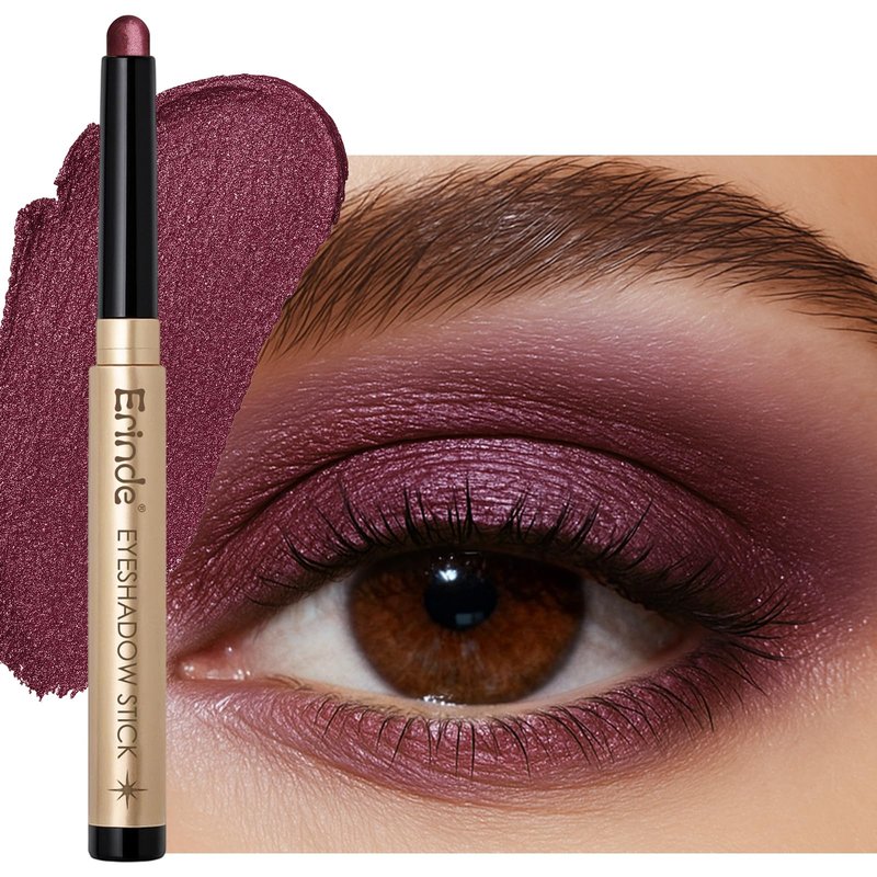 Erinde Waterproof Shimmer Eyeshadow Stick, Plum Brown Mauve Cream Eye Shadow Stick, Long-Lasting Crease-Proof Cream to Powder Buildable & Blendable Eye Shadow Pencils Crayon, Vegan & Cruelty-Free, B06