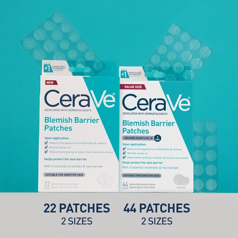 CeraVe Hydrocolloid Blemish Patches - Oil Absorbing Spot Treatment with Ceramides & Niacinamide | 22 Count, Ultra-Thin, Sensitive Skin Friendly