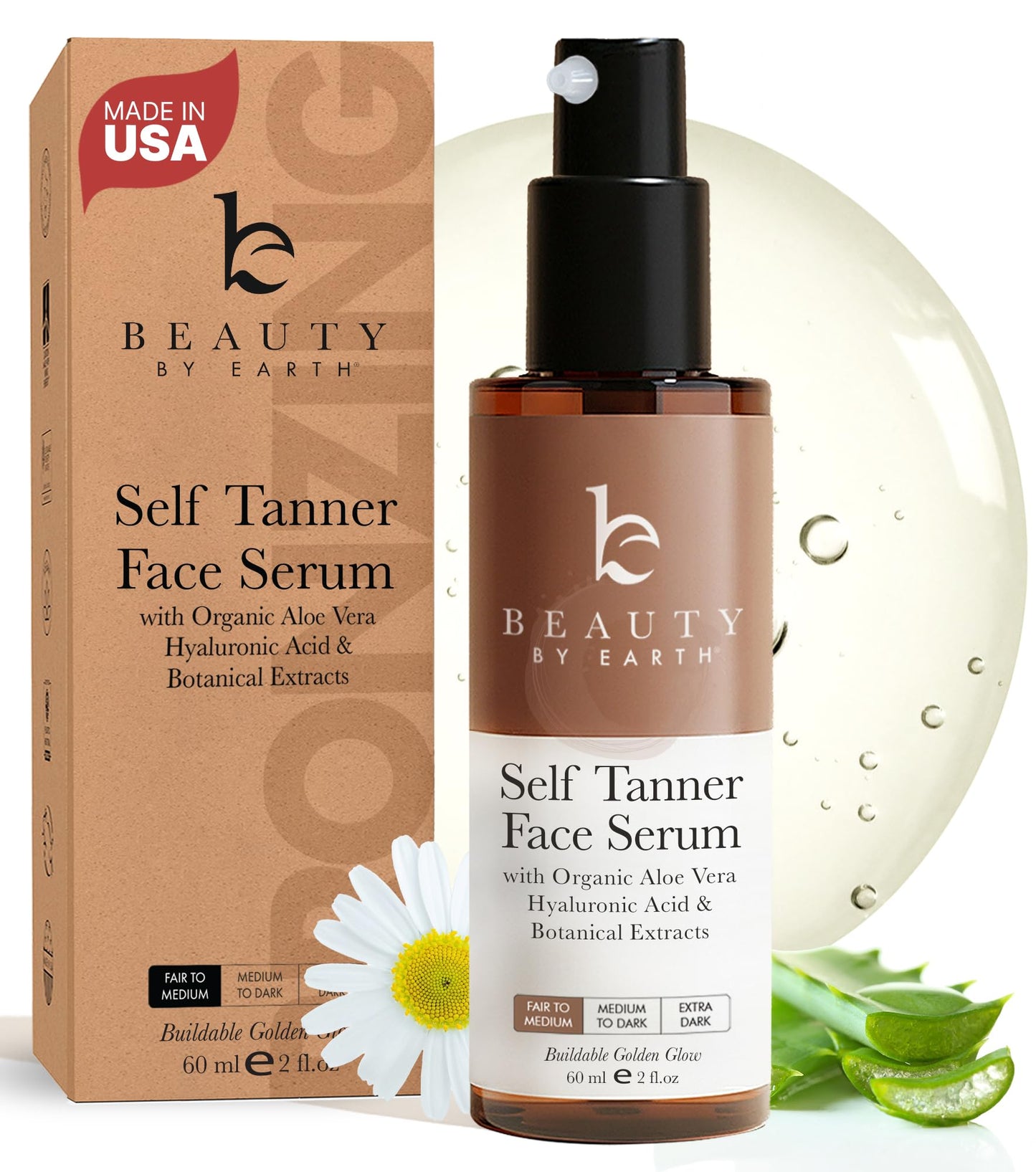 Face Tanner Serum - USA Made with Natural & Organic Ingredients, Sunless Self Tanner for Face with Anti-Aging Hyaluronic Acid, Non Toxic Bronzing Serum for Streak-Free Fake Tan & Natural Glow