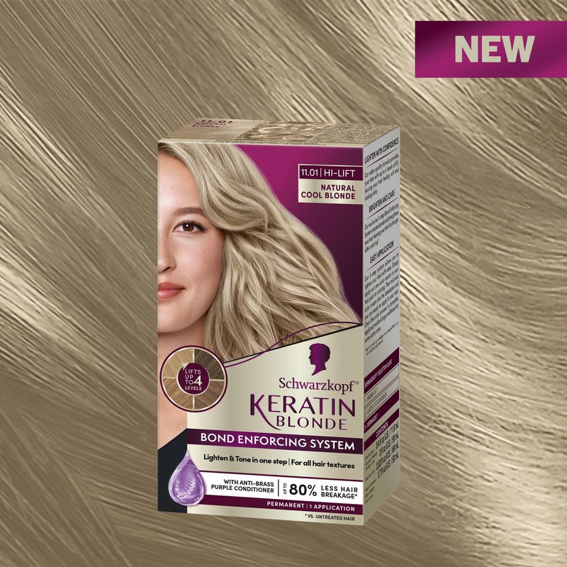 Schwarzkopf Keratin Blonde Hair Dye, 11.01 High Lift Natural Cool Blonde, Professional Quality Permanent Hair Color, Bond Enforcing System, Pre-Color Serum & Conditioner Included