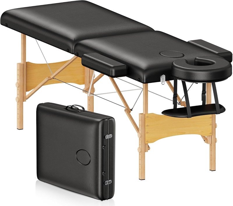 Brelley Portable Massage Table - Adjustable Height 24" Wide Foldable Spa & Tattoo Bed (Black)