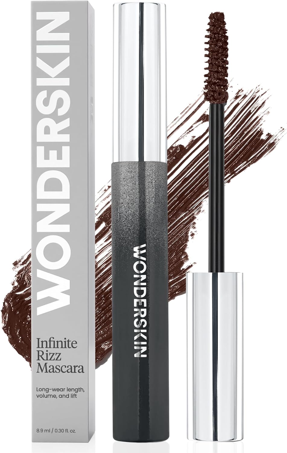 Wonderskin Infinite Rizz Mascara - Brown Volumizing Mascara for Length & Volume | Long-Wear, Smudge-Proof, Water-Resistant
