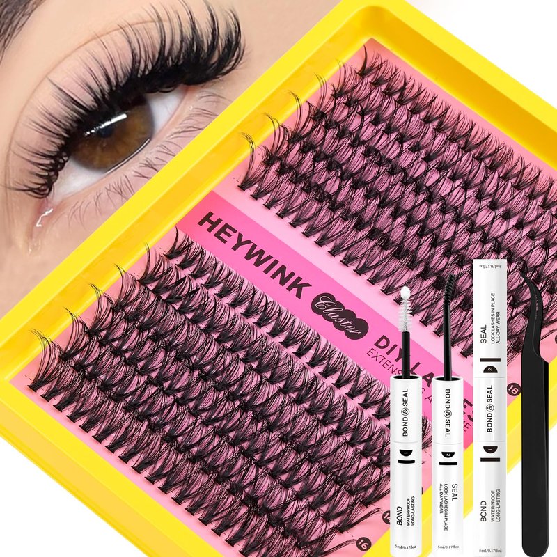 HEYWINK Lash Extension Kit DIY Lash Clusters Eyelash Extension Kit, 10-18mm 30D 40D Individual Lashes Kit Natural Lash Clusters with Lash Bond and Seal, Lash Tweezers for Beginner(30D+40D 10-18MM Kit)