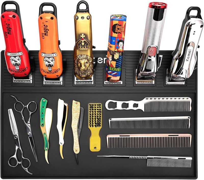 Magnetic Barber Mat - 19.3"x12.6" Non-Slip Tool Organizer with 6 Magnets | Ideal for Clippers & Salon Use