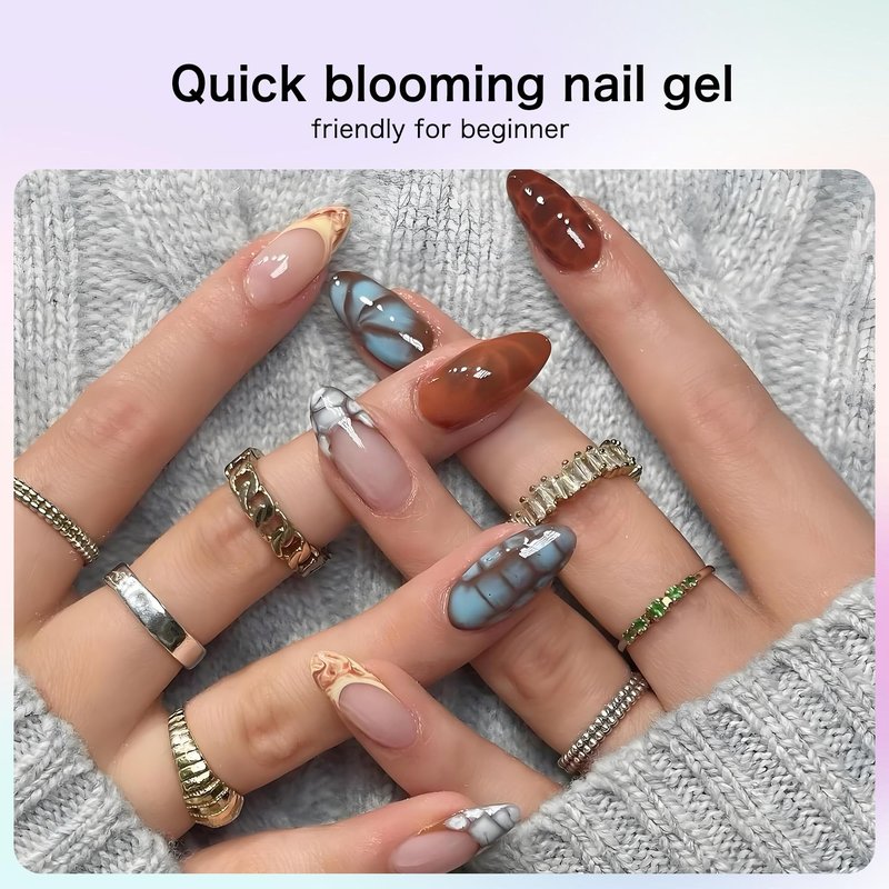 Creaglam Nail Blooming Gel Polish 15ml, UV LED Gel for Marble Nail Art, Clear Watercolor Flower Spreading Polish, DIY Natural Stone Design for Home Salon Manicure