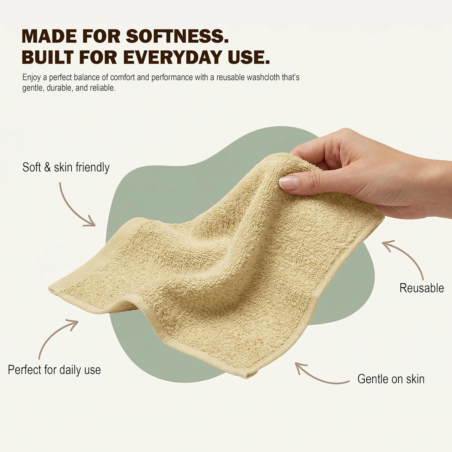 Utopia Towels | 60-Pack Cotton Washcloths Set - Soft, Highly Absorbent Flannel Fingertip Towels in Beige