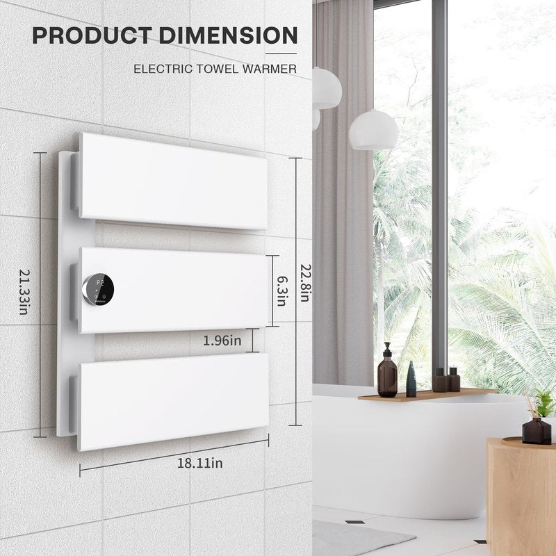 K&KALONZO Electric Towel Warmer, 18.35" W x 22.8" H Wall-Mounted Towel Heater with Built-in Timer, Waterproof Aluminum Towel Warmer for Bathroom, Support Plug-in and Hardwired, White, K3-L-W