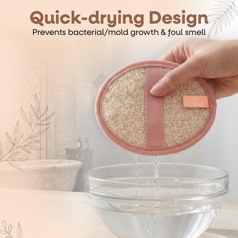 L'Exfose Organic Natural Loofah Body Scrubber for Shower – Dual Sided Egyptian Fiber Plastic Free Loofah – Quick Dry Natural Body Scrubber with Sisal Soap Saver Bag – Minimal Spa Gift for Men Women