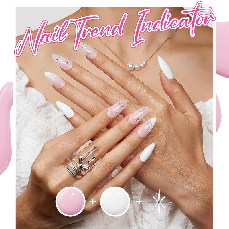 French Manicure Kit - Gel Nail Polish Set with French Tip Stamp & Stickers | 4 Colors: Nude, White, Pink, Sheer