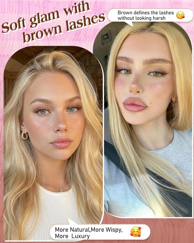 Natural Brown Lash Clusters Kit - Dark Brown Eyelash Extensions for Soft Glam | 8-16mm DIY Individual Lashes with Clear Band
