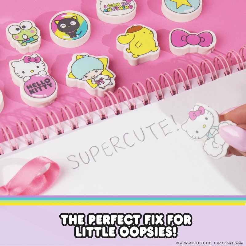 Hello Kitty® and Friends 25 Mini Erasers, Includes Cute Sanrio Erasers with My Melody, Cinnamoroll, Keroppi, Chococat, Pompompurin & More, Kawaii Sanrio Merch, Office & School Supplies