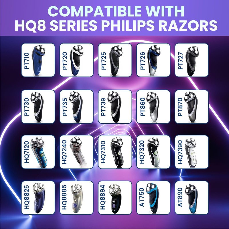 HQ8 Replacement Heads Compatible with Philips Norelco Aquatec Shaver, HQ8 Blades Fits for Philips Norelco Razor PT720 AT880 AT810, 9-pc Pack