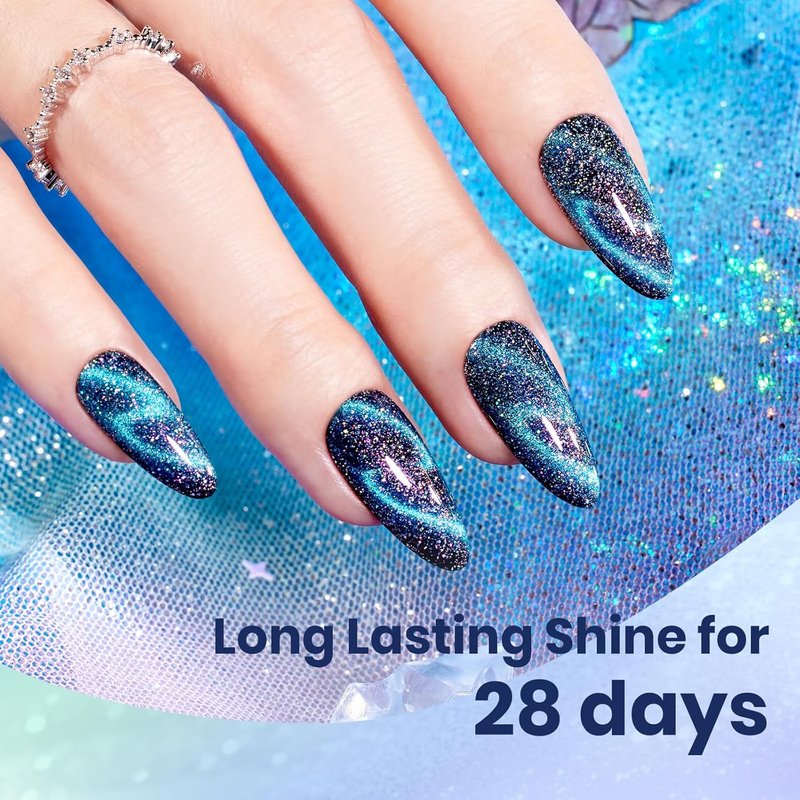 Beetles Cat Eye Gel Nail Polish - 15ML Full Size 9D Cat Eye Chameleon Blue Glitter Gel Polish Magnetic Shimmer Effect Soak Off UV DIY Holo Blue Dream Manicure Gift for Women