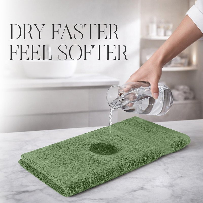 RIVERSIDE 12-Pack Premium 100% Cotton Sage Green Face Towels for Bathroom [12x12] - Reusable Luxury Face Wash Cloths for Showering - 550 GSM Super Soft & Absorbent Washcloths for Body, Spa & Gym