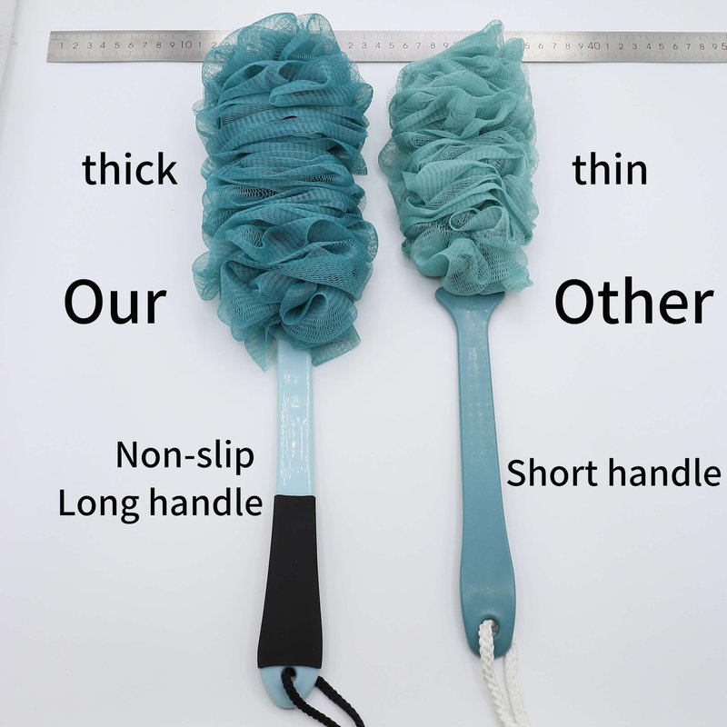 2Pack Back Scrubber for Shower, Loofah with Handle, Back Loofah Non-Slip Handle, Bath Body Brush, Scrub Cleaning Brush for Shower, Soft Mesh Sponge On a Stick for Men Women Elderly (Two Blue)