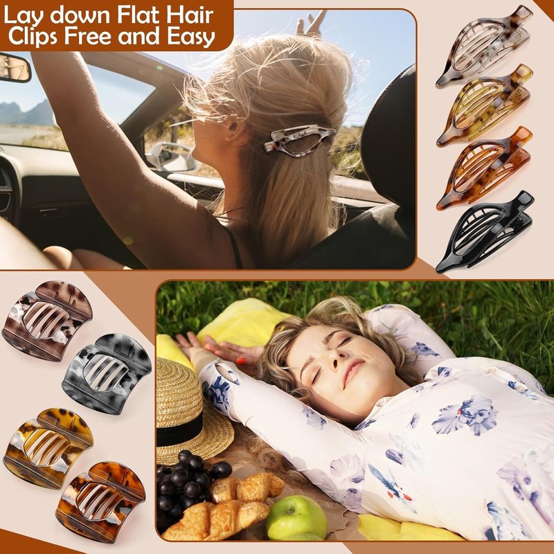 Flat Hair Clips for Women - 8 Pcs French Claw Clips | Strong Hold Tortoiseshell Design for Thick & Thin Hair