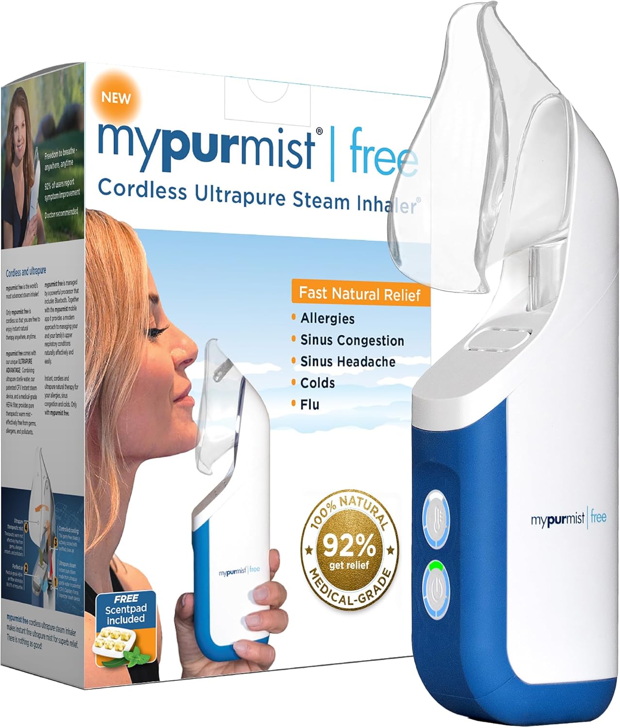 Ultrapure Cordless Steam Inhaler - Handheld Vaporizer & Humidifier for Sinus Relief, Nasal Congestion & Cough | Portable Battery-Powered Design