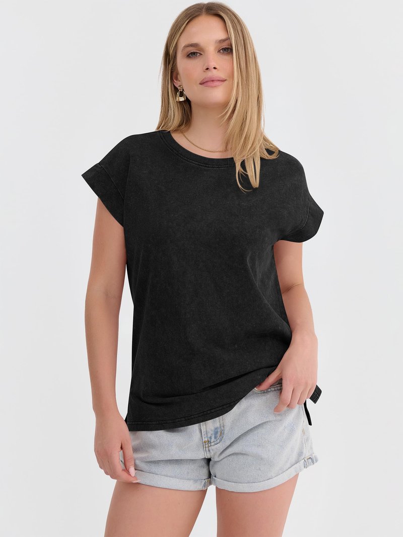 ANRABESS Womens Acid Washed T-Shirt Cap Sleeve Vintage Casual Crew Neck Tops Summer Basic Tee 2026 Fashion Clothing