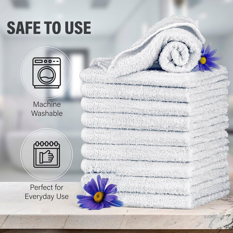 DecorRack 100% Cotton Wash Cloths - Luxurious Softness & Ultra Absorbent | 12 x 12 Inch, White (10 Pack)