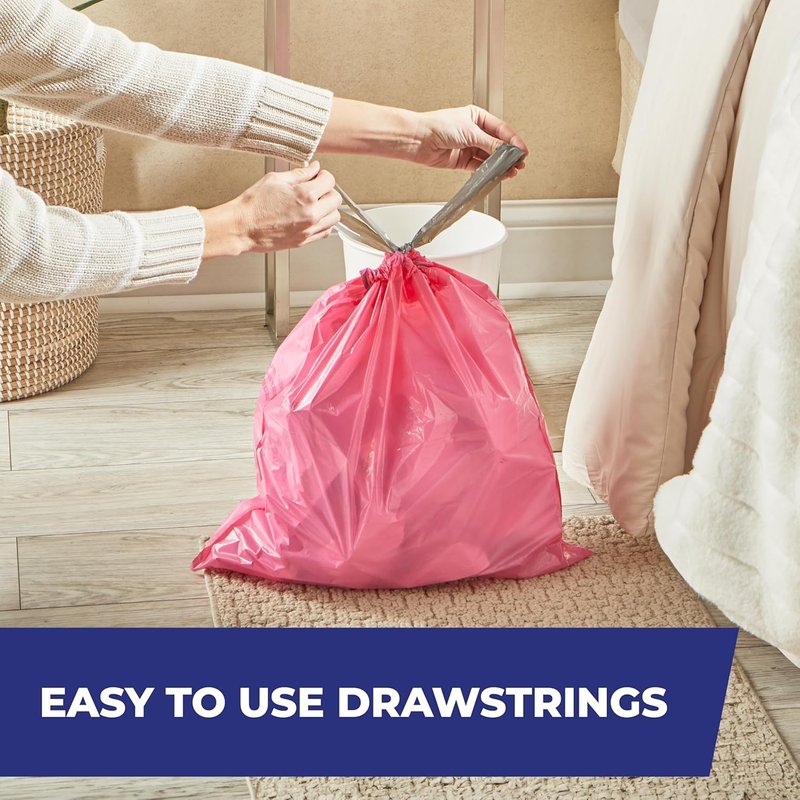 Hefty Small Trash Bags, 4 Gallon, Pink, Fabuloso Watermelon Scented Garbage Bags with Drawstring Closure, 20 Bags
