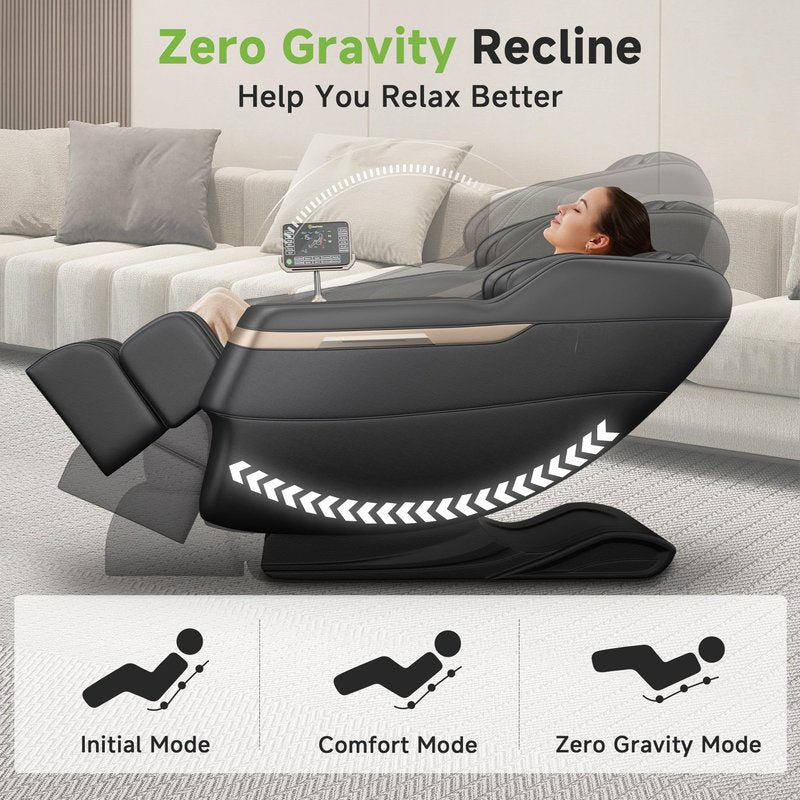 Real Relax 2025 Full Body Massage Chair, Zero Gravity Shiatsu Massage Chair Recliner, Foot Massage, Bluetooth, Large Control Screen (Black and Gold)