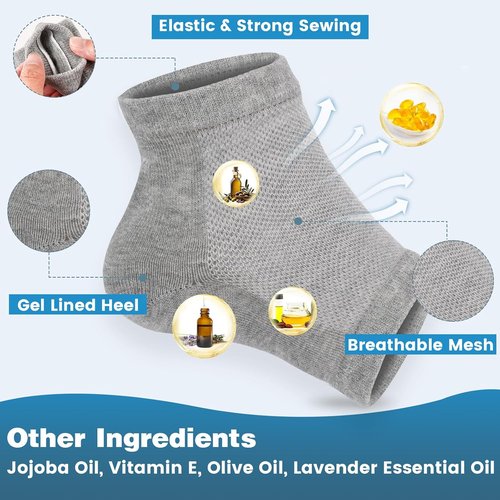 Moisturizing Heel Socks - 6 Pairs for Dry Cracked Feet, Toeless Gel Socks for Hydration and Repair