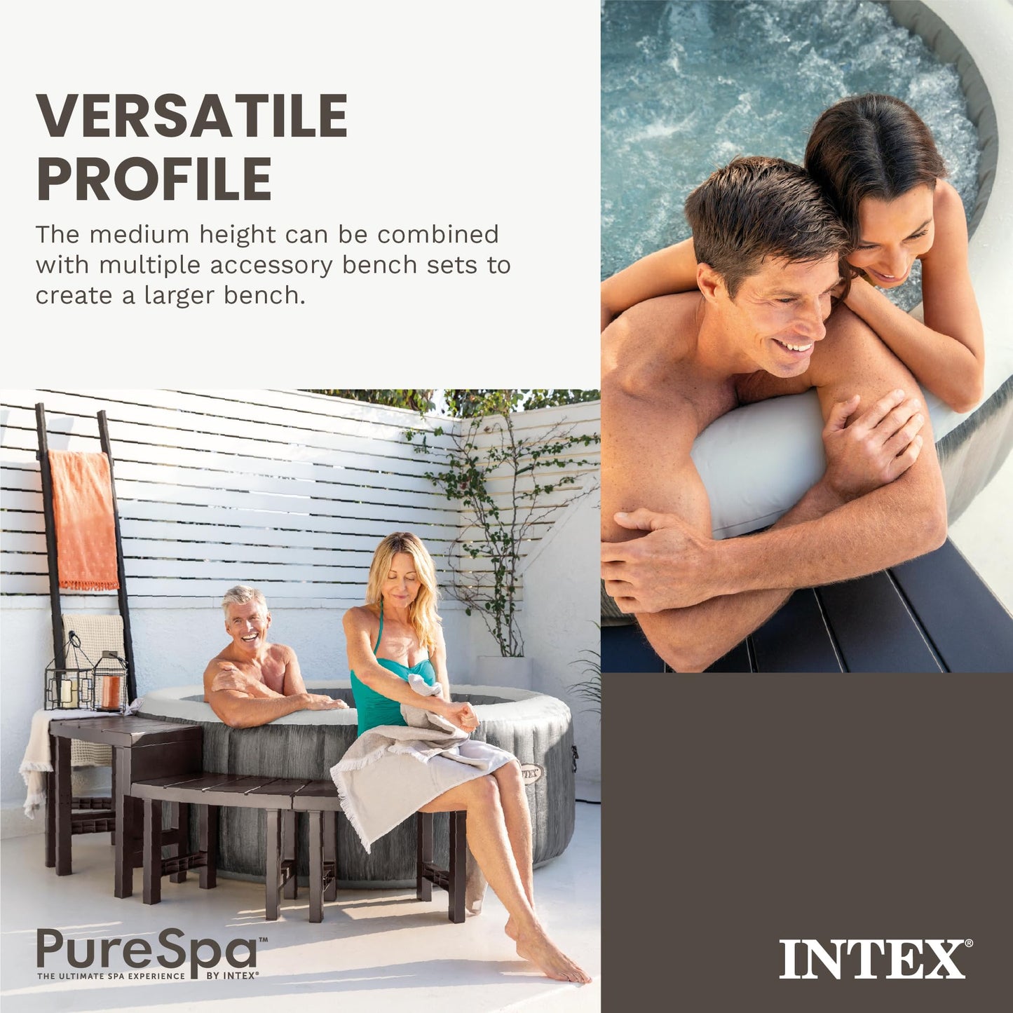 Intex 28514E 2 Medium PureSpa Accessories Benches, Compatible w/ 4 Person Spas, Combines to Create A Larger Bench, Flat Storage, 350 Pound Capacity