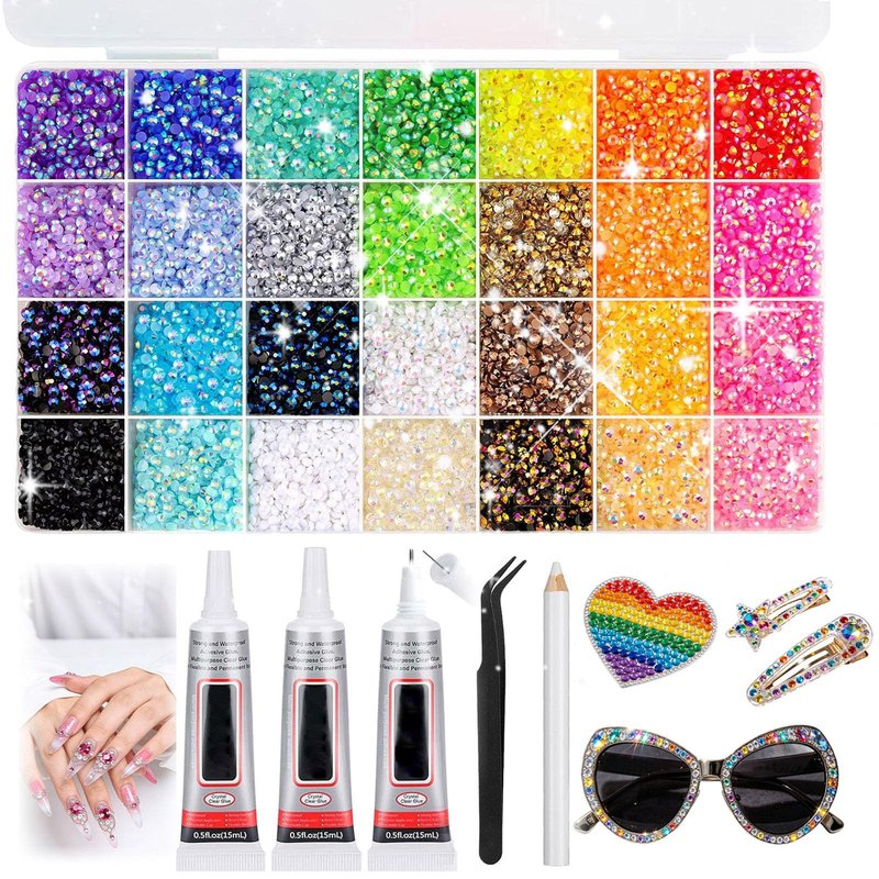 New Resin Jelly Rhinestones for Bedazzling Kit, 30,000pcs 28 Colors 3mm Multicolor Flatback Gems with B7000 Jewelry Glue 3pcs, Bedazzler Kit for Nail Art, Shoes, Clothing,Books, Crafts, Diamond Art