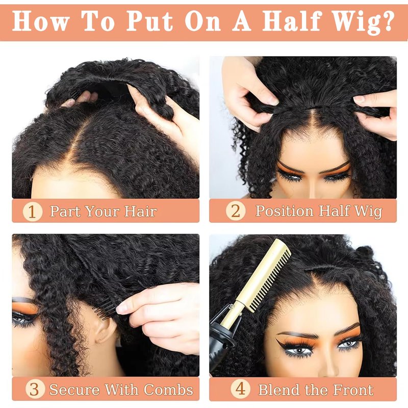 Maytune Deep Wave Half Wig Human Hair 3 In 1 Seamless Flip Over Curly Half Wigs for Black Women Wear and Go Beginner Friendly Human Hair Drawstring Headband Wig for Women 26 Inch