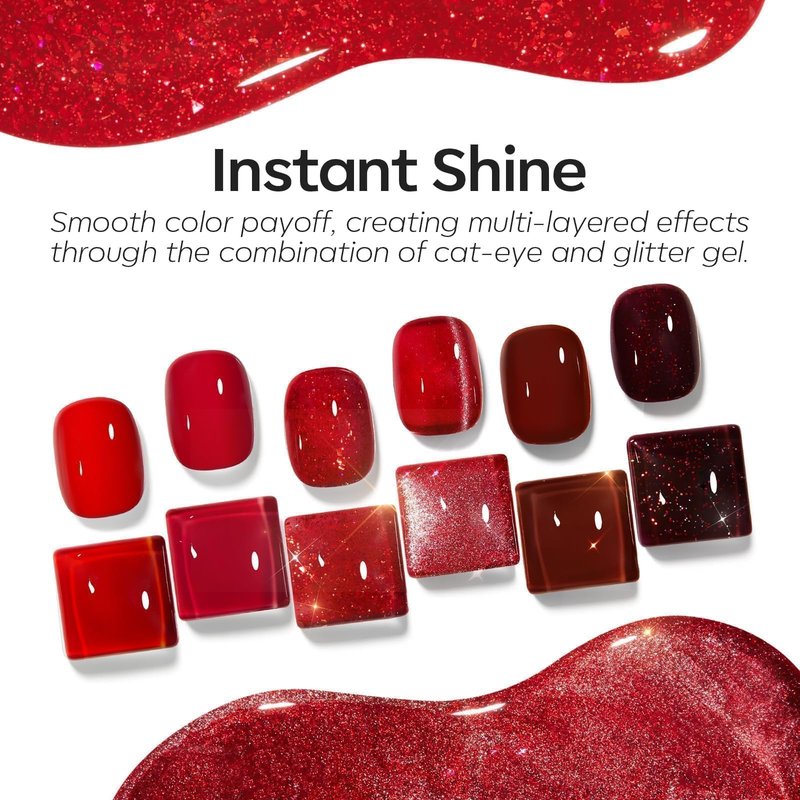 modelones Red Gel Nail Polish Set 6 Colors Burgundy Cherry Dark Red Cat Eye Glitter Color Changing 2026 Mother Day Hema&TPO Free Gel Polish Kit with Magnet Soak Off Nail Art DIY Gifts