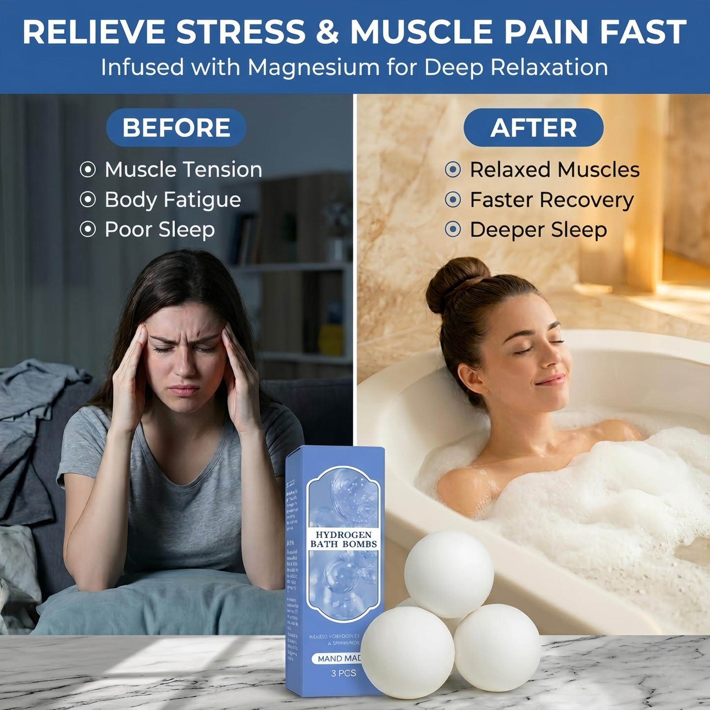 Magnesium Bath Bombs – Epsom Salt & Hydrogen Water Soak for Muscle Recovery, Aromatherapy Stress Relief & Post-Workout Relaxation – 3 Pack Orange, Vanilla & Cinnamon