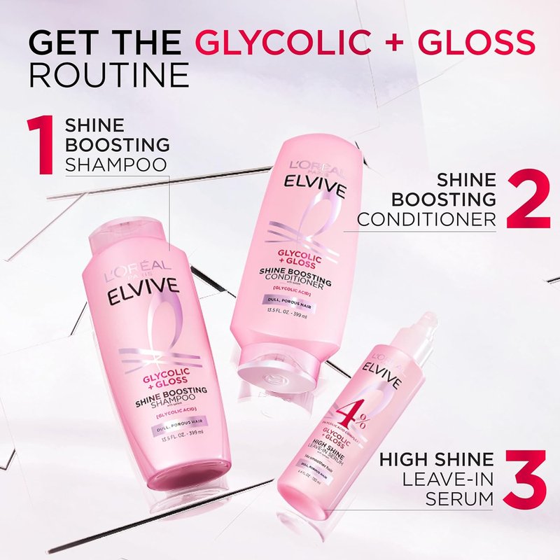 L'Oreal Paris Elvive Glycolic Hair Serum - High Shine Leave-In Treatment for Dull Hair | 4.4 Fl Oz