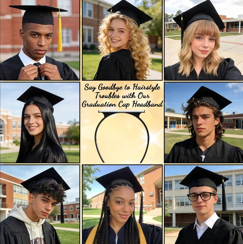 Pirekul Graduation Cap Headband Insert, Grad Cap Headband Holder - Secures Your Graduation Caps & Keeps Hairstyle, Hat Accessories for Graduates, Students, Women