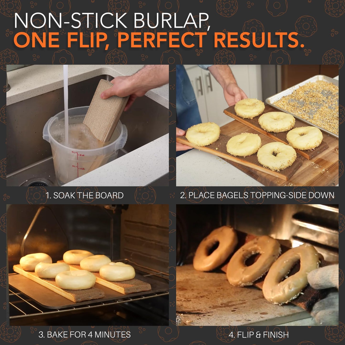 Bagel Baking Boards 2-Pack | 15.7 x 3.5 x 0.8" Burlap Covered Cedar Boards | Bagel Boards for Baking Bagels | Food Grade Burlap & Cedar| Perfect for New York Style Bagel Making