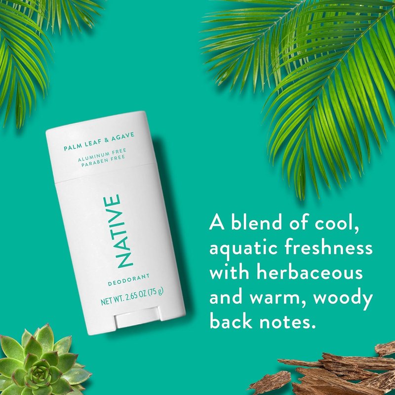 Native Deodorant Contains Naturally Derived Ingredients, 72 Hour Odor Control, Deodorant for Women and Men, Aluminum Free, Palm Leaf & Agave 2.65oz