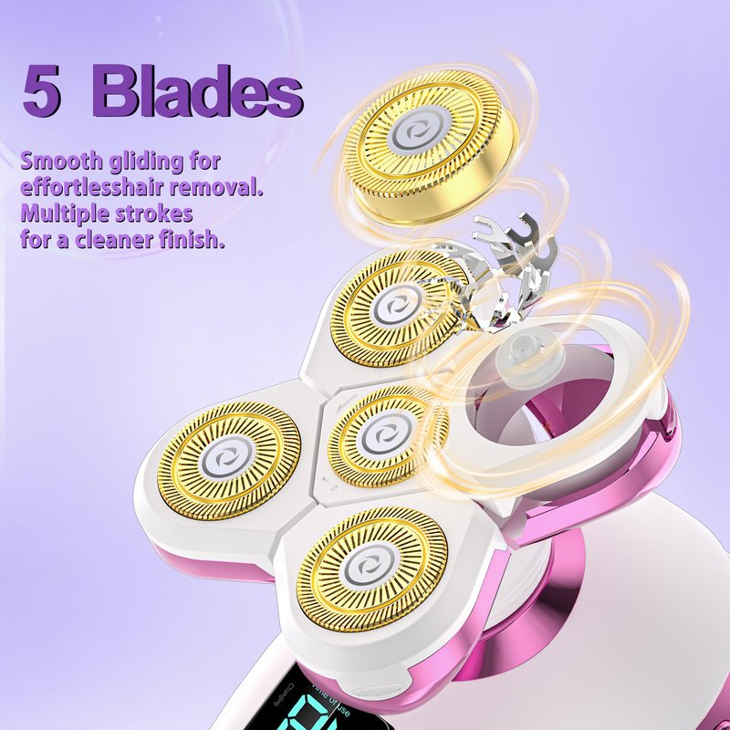 Electric Razors for Women-5D Floating Head IPX7 Waterproof Wet Dry Leg Hair Trimmer, USB-C Rechargeable 90Min Battery, Gentle Facial Bikini Hair Removal with LED Display & Travel Lock